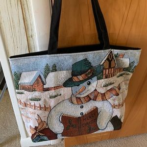 Tapestry Type Material Snowman Tore Bag